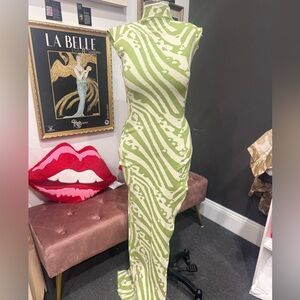 Green Patterned Sweater Women's Dress